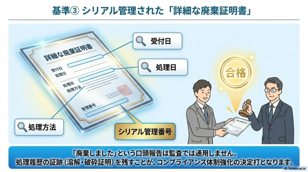 シリアル管理された廃棄証明書